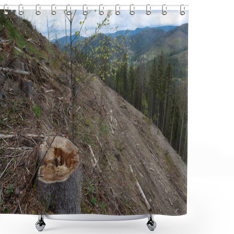 Personality  Deforestation, Cutting Of Trees In Carpathian Mountains In Ukraine Shower Curtains