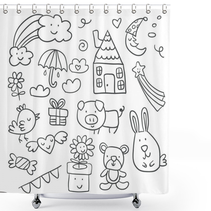 Personality  Collection Of Cute Children's Drawings Of Kids Shower Curtains