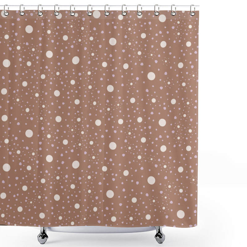 Personality  Polka Dot Seamless Pattern Of Hand Drawn Asymmetric Dots. Aesthetic Surface Design Of Monochromatic Dots. Geometric Texture On Coffee Brown Background. Shower Curtains