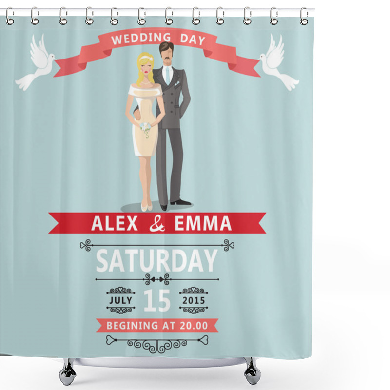 Personality  Cute Cartoon Bride Groom. Shower Curtains