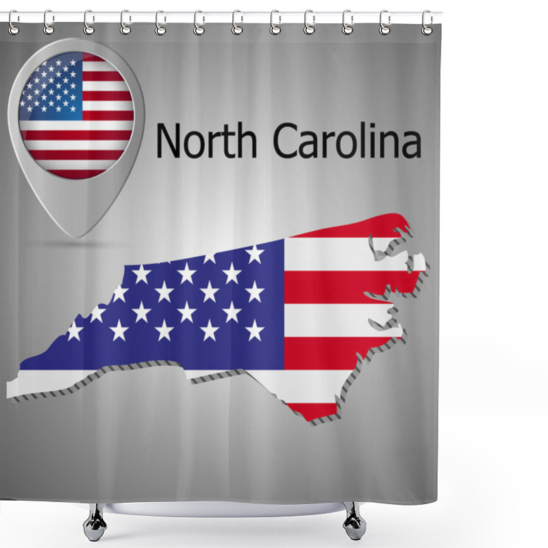 Personality  North Carolina State Map With US Flag Inside And Map Pointer With American Flag. Shower Curtains