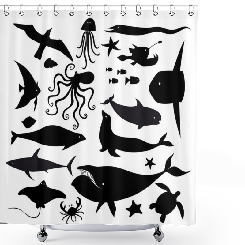 Personality  Set Of Marine Animals Shower Curtains