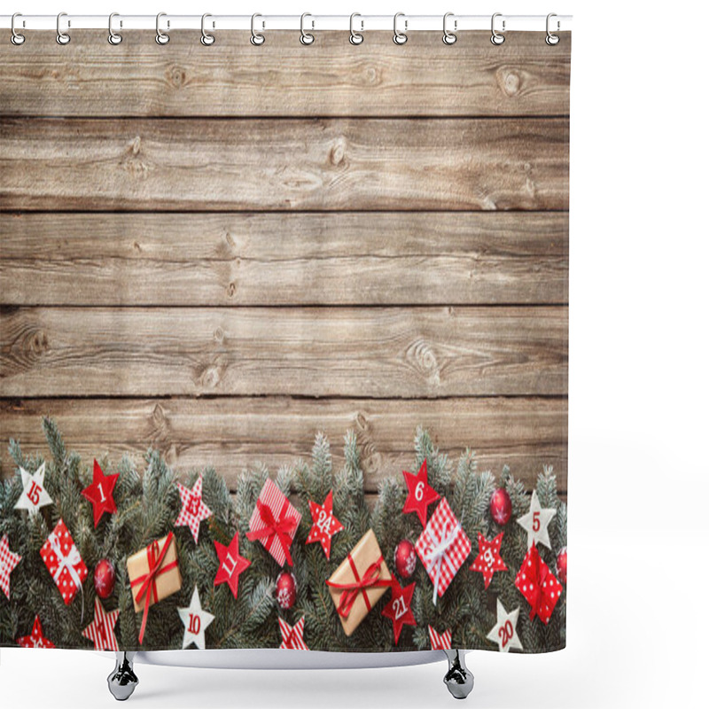 Personality  Fir Tree Branches With Advent Calendar Stars And Gift Boxes Shower Curtains