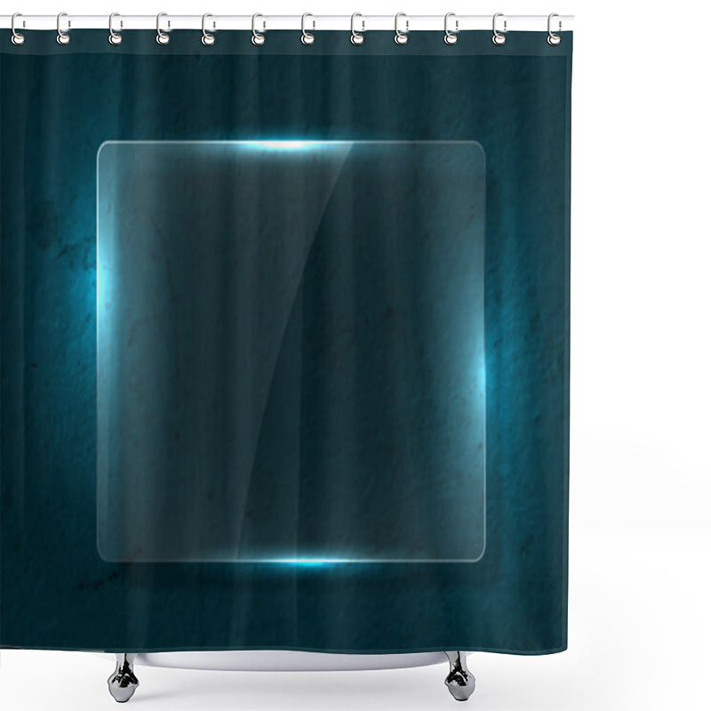 Personality  Vector Clear Glass Banner Over Old Distressed Worn Out Blue Wall Background Shower Curtains