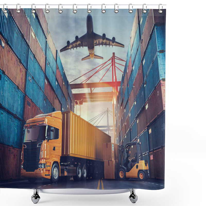 Personality  Transportation And Logistics Of Container Cargo Ship And Cargo P Shower Curtains