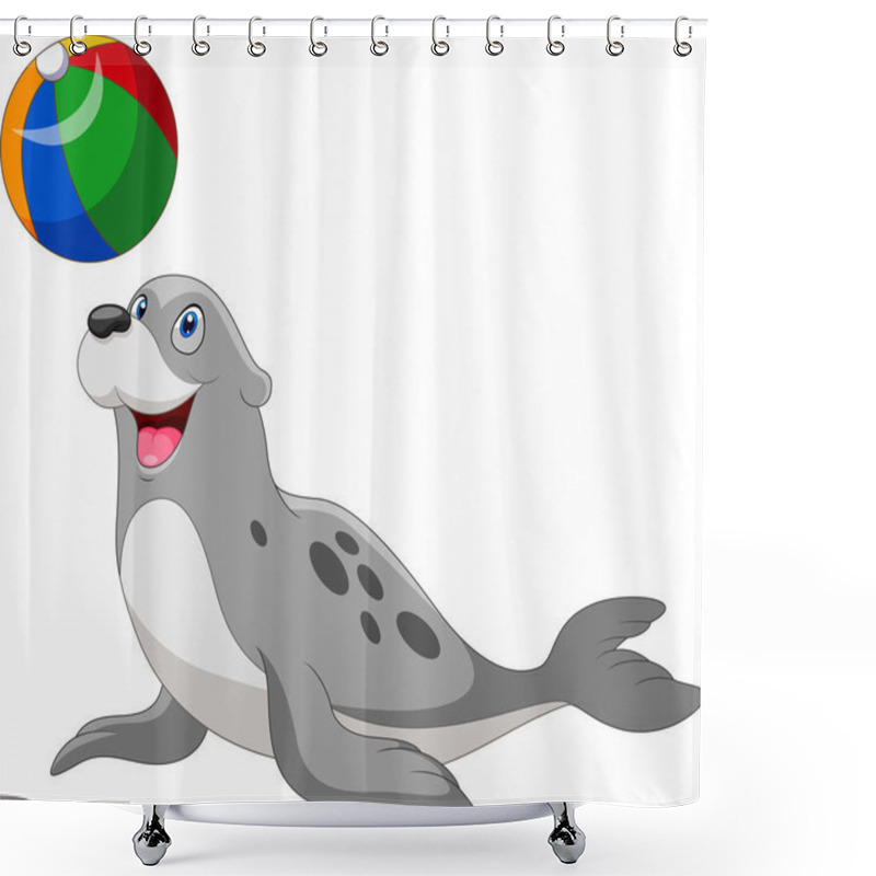 Personality  Cute Cartoon Seal Playing A Ball Shower Curtains