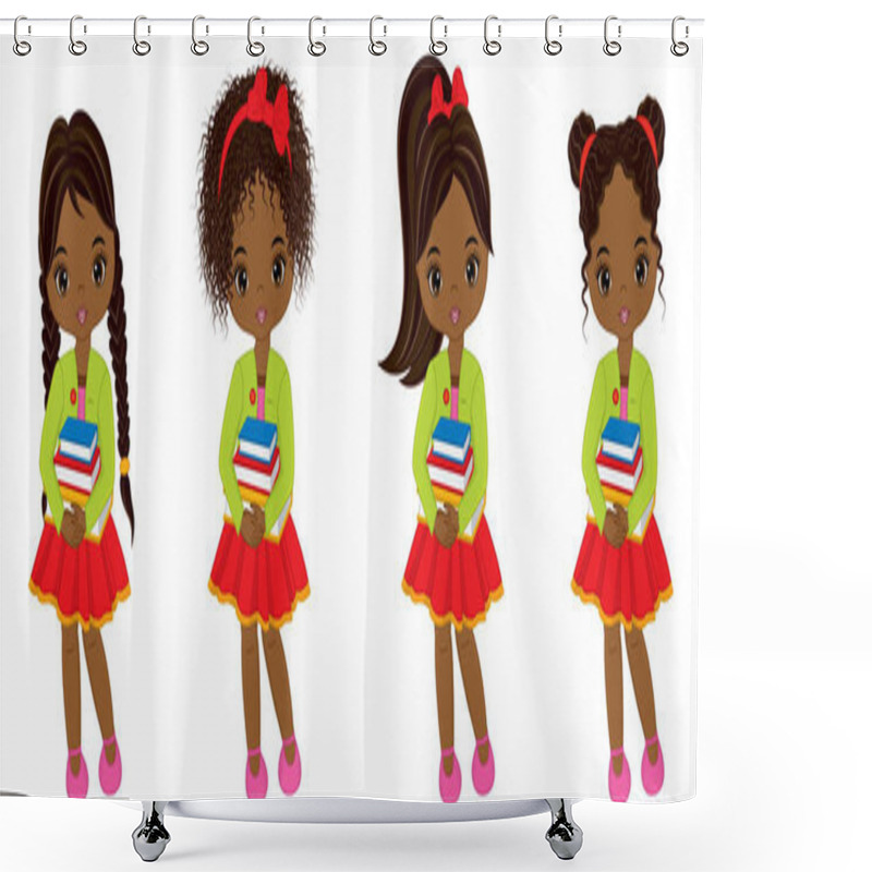 Personality  Vector Cute Little African American Girls With Books Shower Curtains