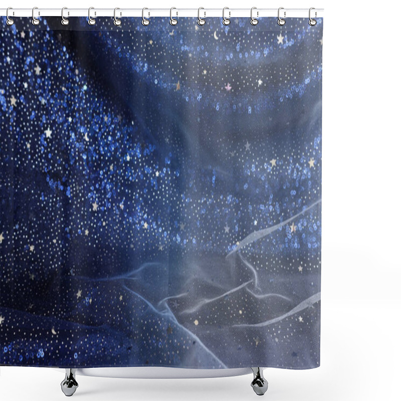 Personality  Dark Blue With Silver Stars Tulle Chiffon Texture Background Shower Curtains