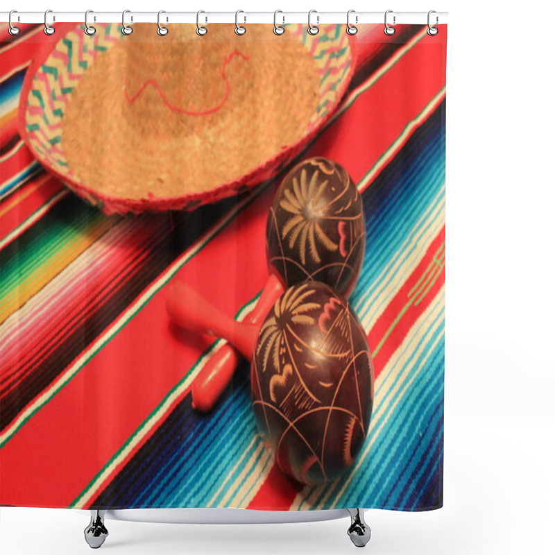 Personality  Mexico Poncho Sombrero Maracas Background Fiesta Cinco De Mayo Decoration  Shower Curtains