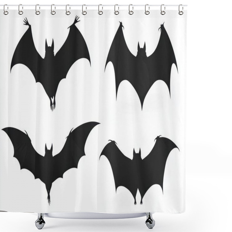 Personality  Four Stylized Bat Silhouettes In Various Flying Poses, Showcasing Their Wings And Features Against A White Background. Shower Curtains