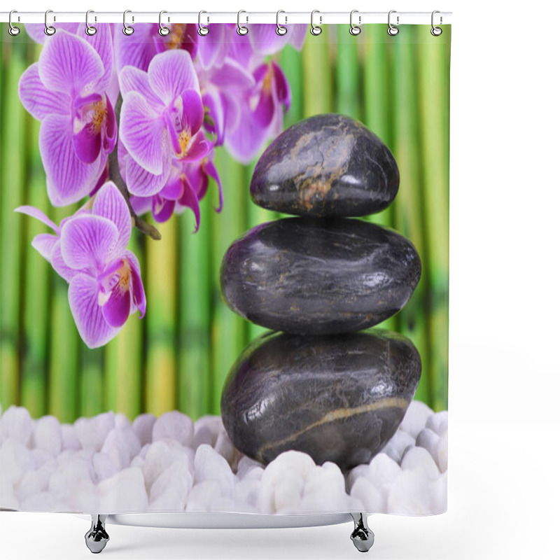 Personality  Japanese Zen Garden With Stacked Stones And Orchid Flower Shower Curtains