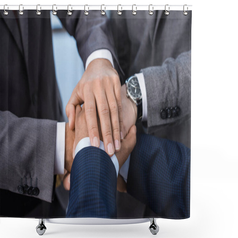 Personality  Businesspeople Stacking Hands  Shower Curtains