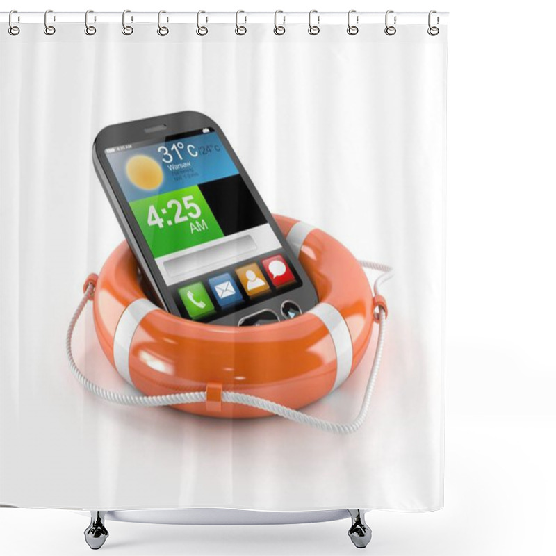 Personality  Smart Phone With Life Buoy Shower Curtains