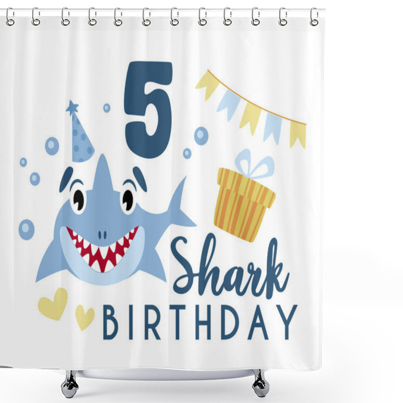 Personality  Baby Shark Birthday Party Clipart Shower Curtains