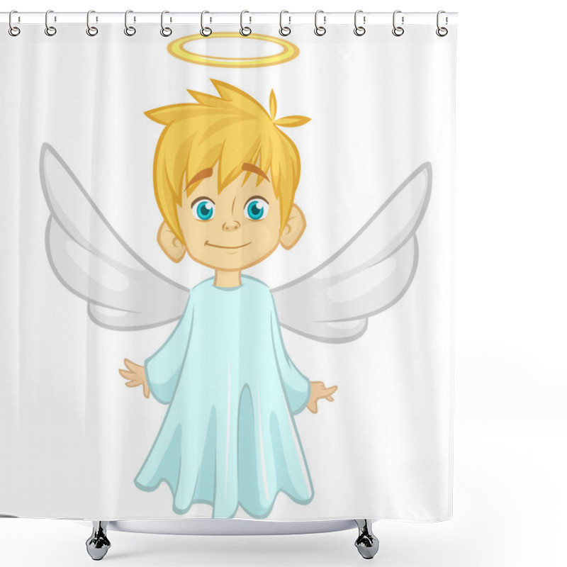 Personality  Vector Cartoon Illustration Of Christmas Angel With Nimbus And Wings Shower Curtains