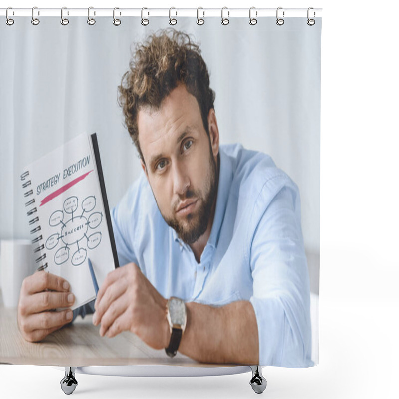 Personality  Businessman Pointing At Notebook Shower Curtains