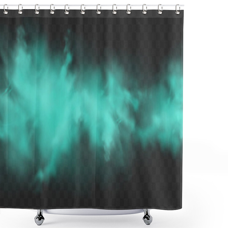 Personality  Blue Smoke Isolated On Dark Transparent Background. Realistic Blue Magic Mist Cloud, Chemical Toxic Gas, Steam Waves. Realistic Vector Illustration. Shower Curtains