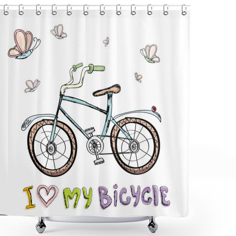 Personality  I Love My Bicycle Concept Design. Hand Drawn  Shower Curtains