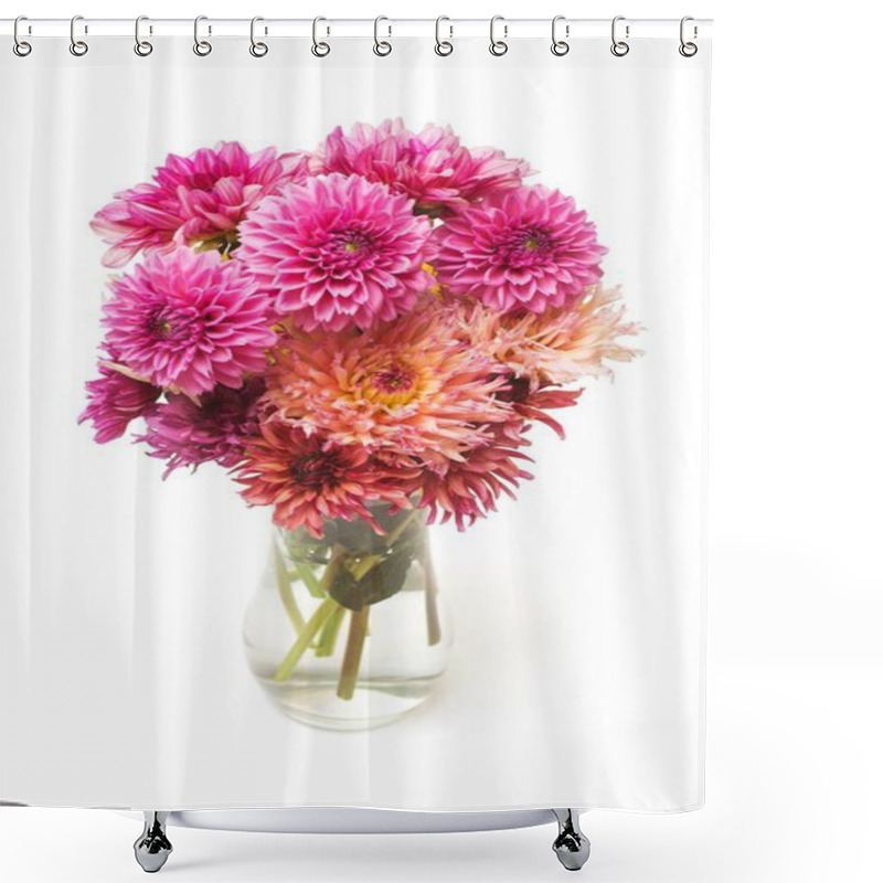 Personality  Bouquet Flower Of Beautiful Fashionable Pink Dahlia Ia A Vase Is Shower Curtains