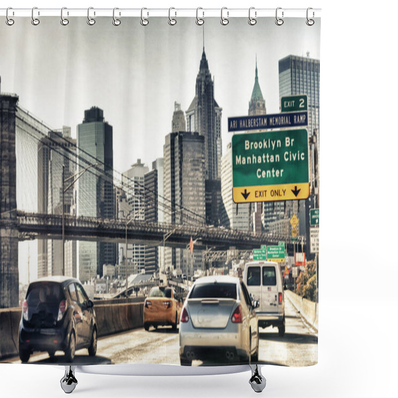 Personality  Cars Speeding Up In FDR Drive In New York. View From Car Interio Shower Curtains