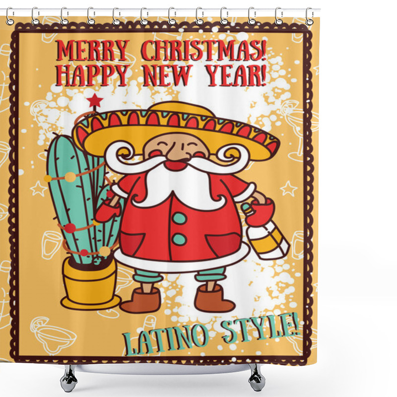 Personality  Party Poster For Christmas With Cute Santa In Mexican Style Shower Curtains