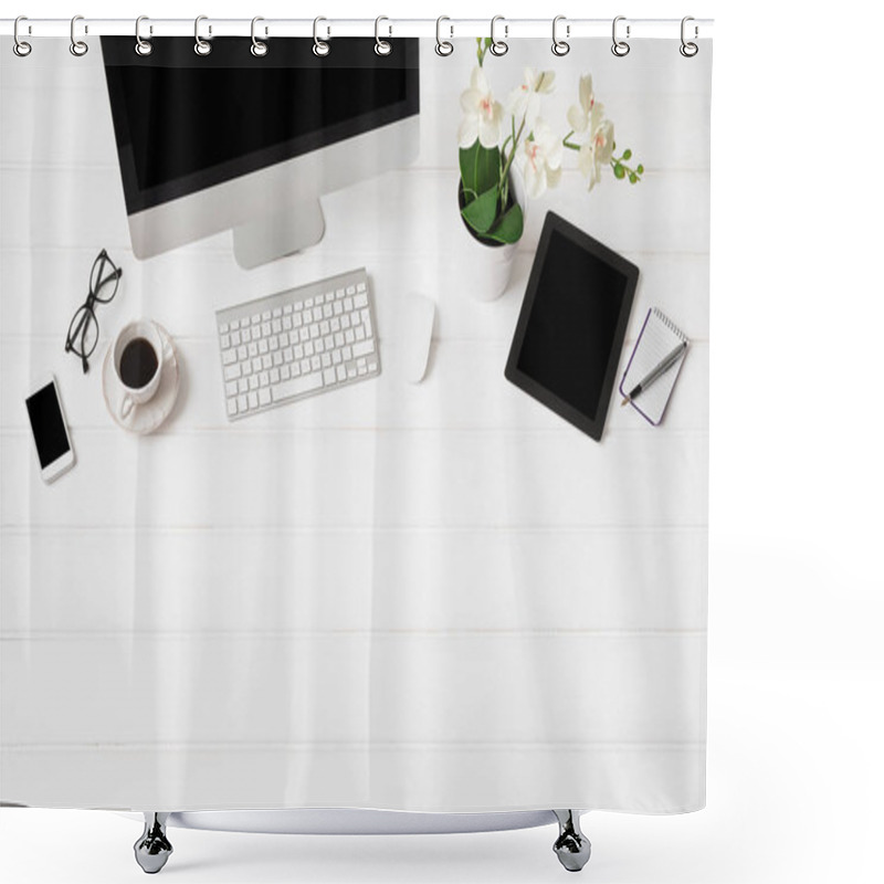 Personality  Clean Workplace With Desktop Computer Shower Curtains