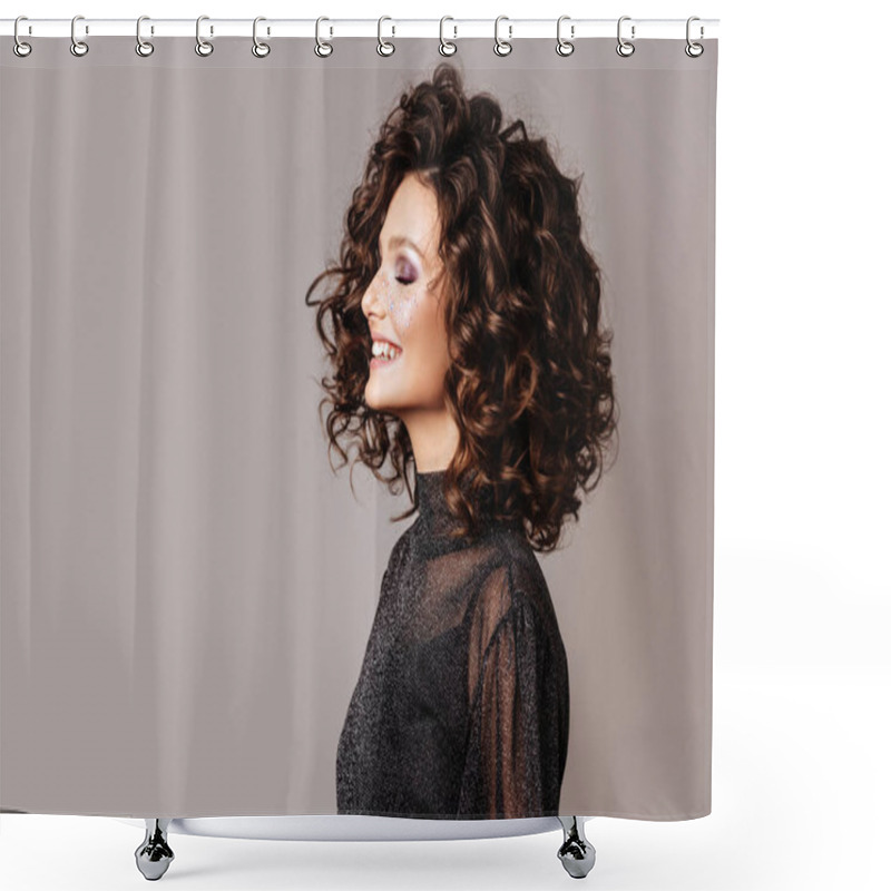 Personality  Portrait Of Beautiful Woman With Sparkles On Her Face. Shower Curtains