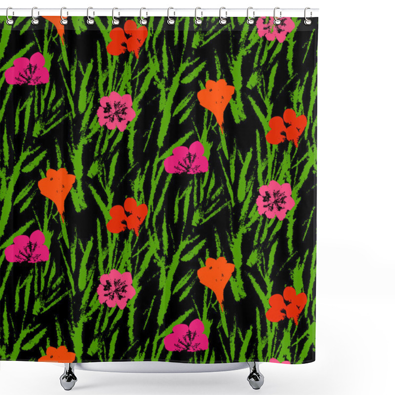 Personality  Grunge Pattern With Small Hand Drawn Flowers. Shower Curtains