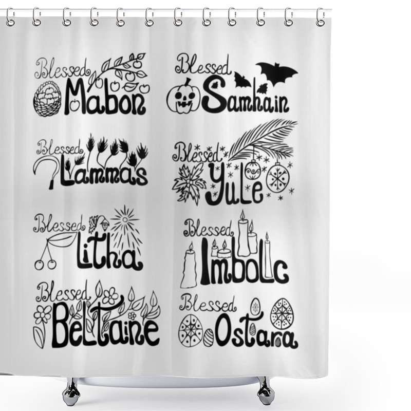 Personality  Set Of Vector Wheel Of Time Lettering Shower Curtains