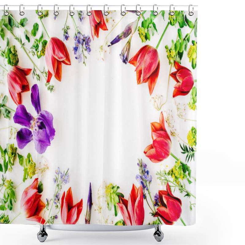 Personality  Floral Frame With Red Tulips Shower Curtains