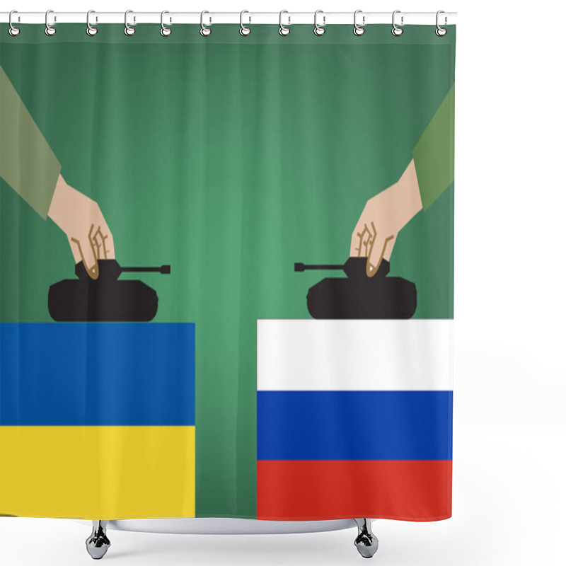 Personality  Russian Versus Ukraine Military Standoff Over Each Country's Flags. Editable Clip Art. Shower Curtains