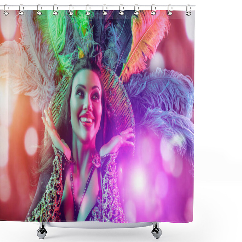 Personality  Beautiful Young Woman In Carnival Peacock Costume Shower Curtains