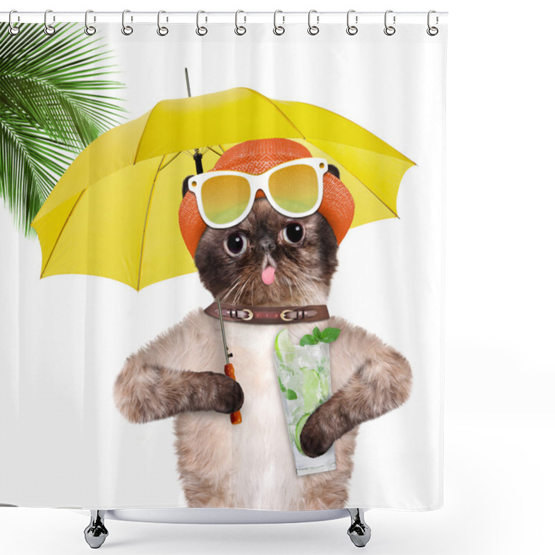 Personality  Cat With Lemonade. Shower Curtains