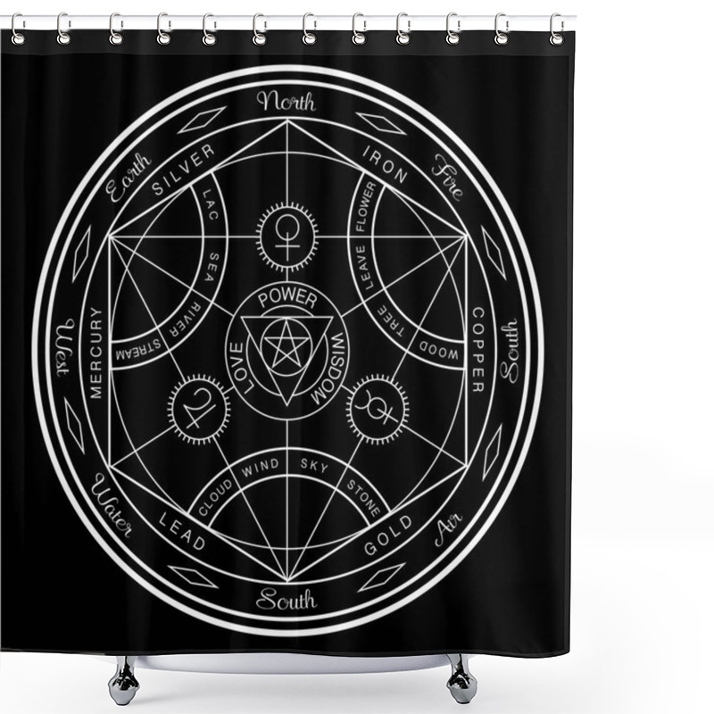 Personality  Stylish Banner With Alchemy Circle Inscription, Vector Illustration Shower Curtains