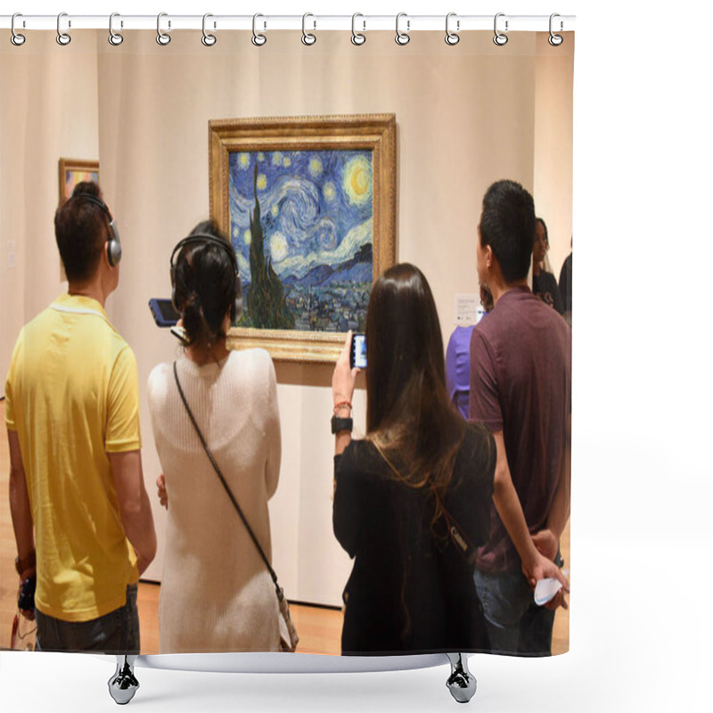 Personality  New York, USA - June 8, 2018: People Near The Starry Night By Vincent Van Gogh Painting In Museum Of Modern Art In New York City. Shower Curtains