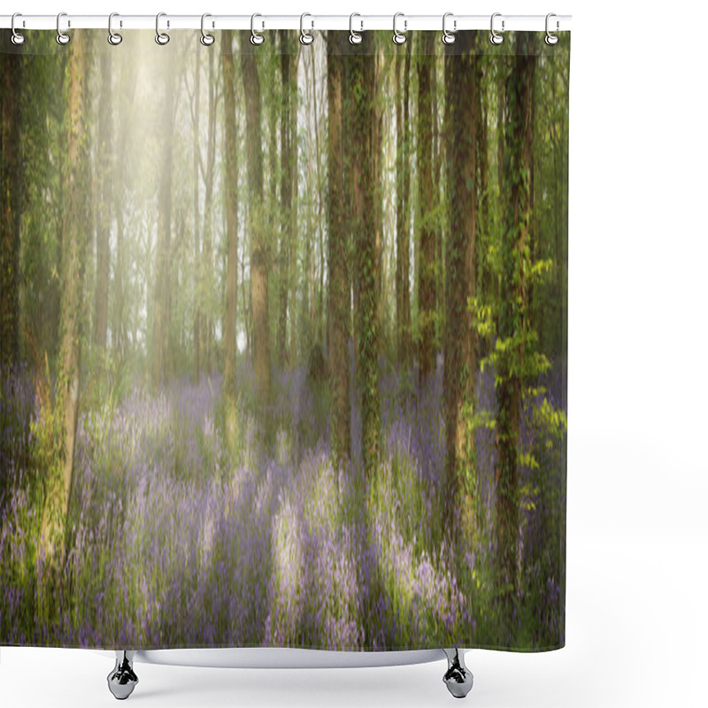 Personality  Bluebell Woodland Cornwall England Uk Blue Coloured Flowers In The Forest  Shower Curtains