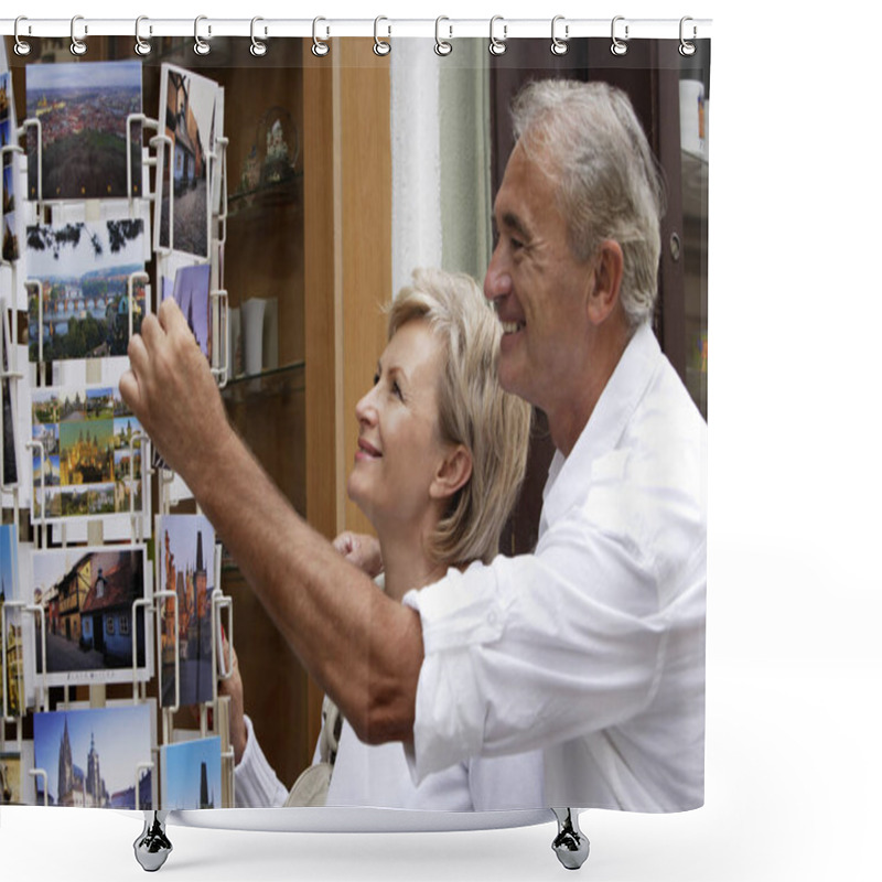 Personality  Couple Looking At Postcards Shower Curtains