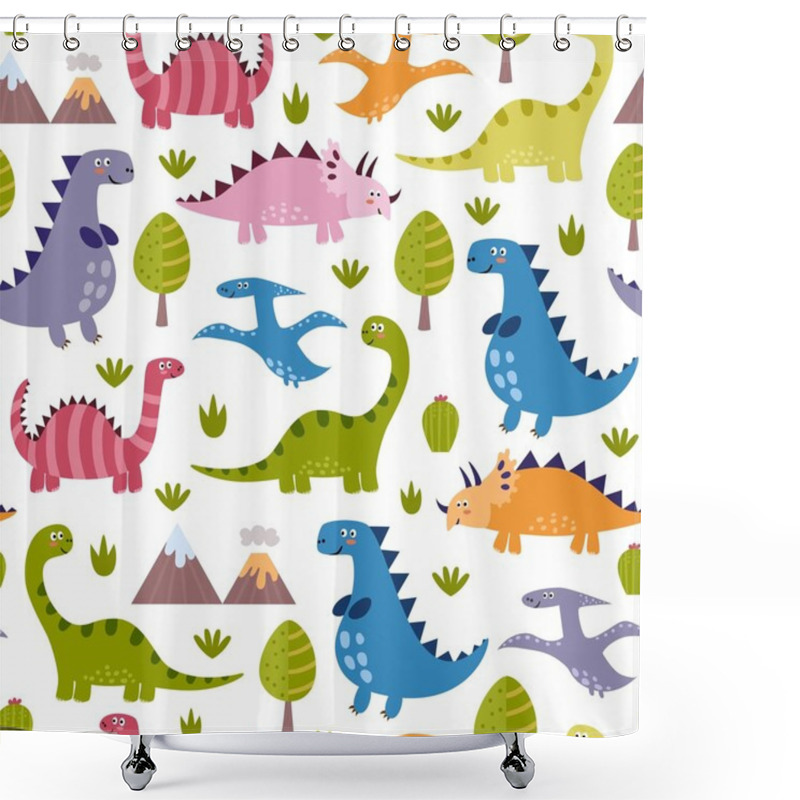 Personality  Cute Dinosaurs Seamless Pattern Shower Curtains