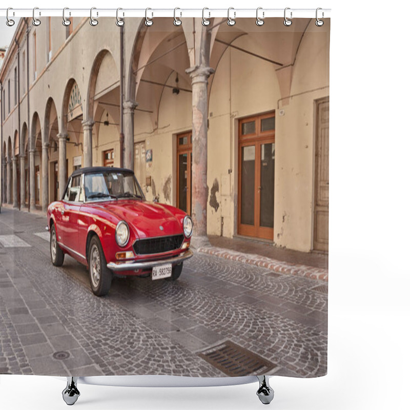 Personality  Vintage Fiat 124 Sport Spider In Classic Car Rally Citta Di Meldola, On October 10, 2017 In Meldola FC, Italy Shower Curtains