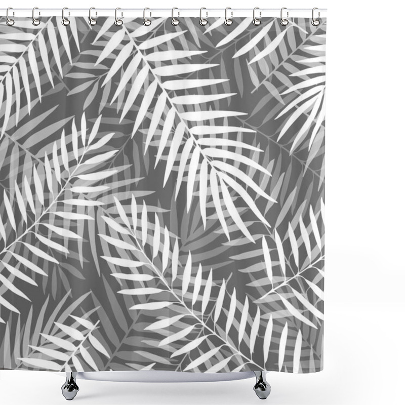 Personality  Hand Drawn Vector Black And White Palm Leaves Seamless Pattern Shower Curtains