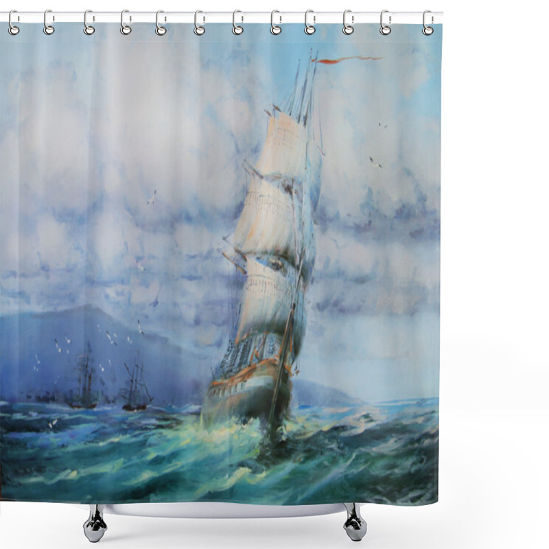 Personality  Large Sailboat.Sea Painting. Shower Curtains