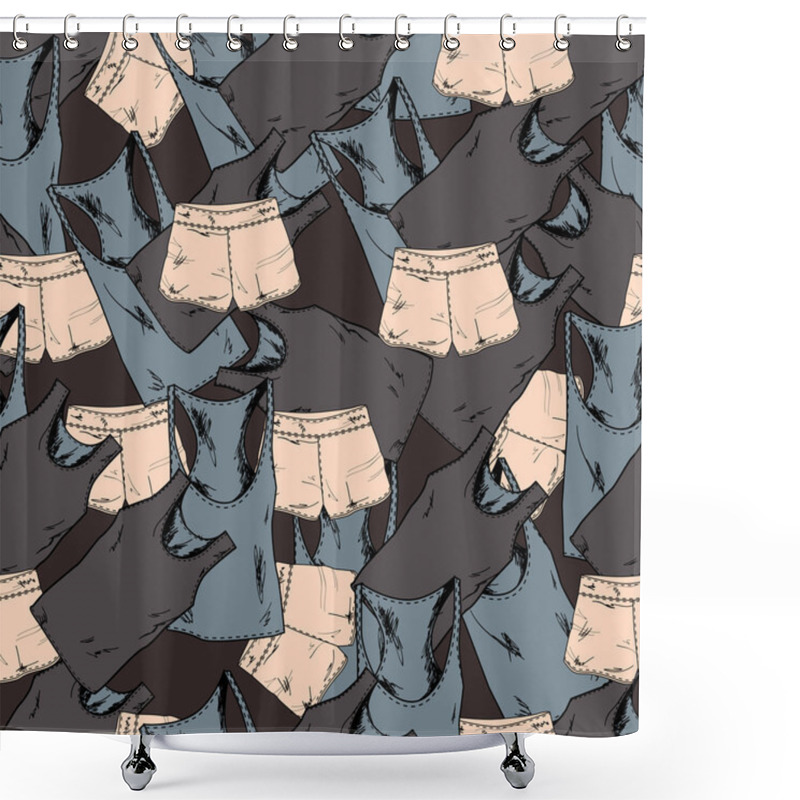 Personality  Vector Background With Shorts And T-shirts. Shower Curtains