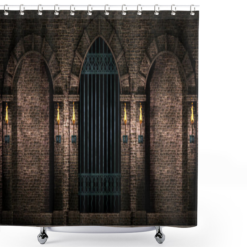 Personality  Arches And Iron Gate 3d Illustration Shower Curtains