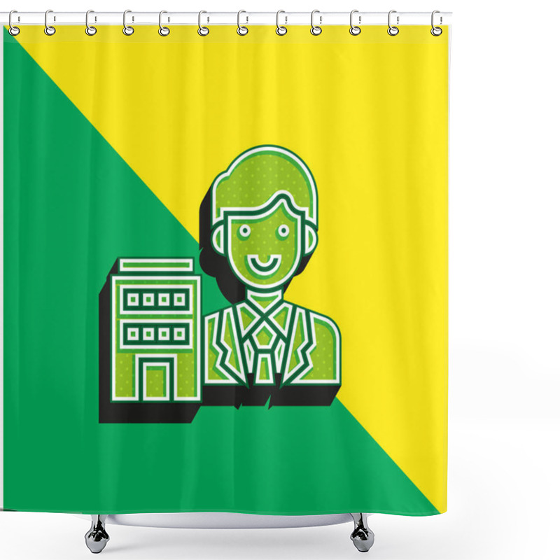 Personality  Agent Green And Yellow Modern 3d Vector Icon Logo Shower Curtains