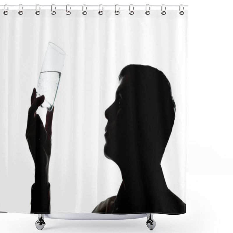 Personality  Young Man Drinks, Checks The Quality Of Soda Water - Silhouette Shower Curtains