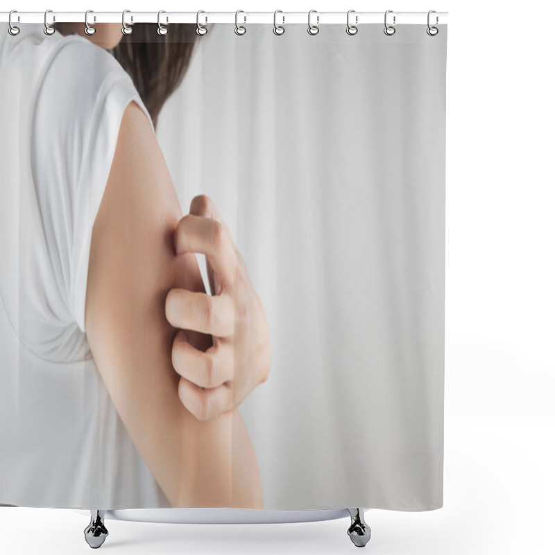 Personality  Woman Scratching Her Arm. Shower Curtains