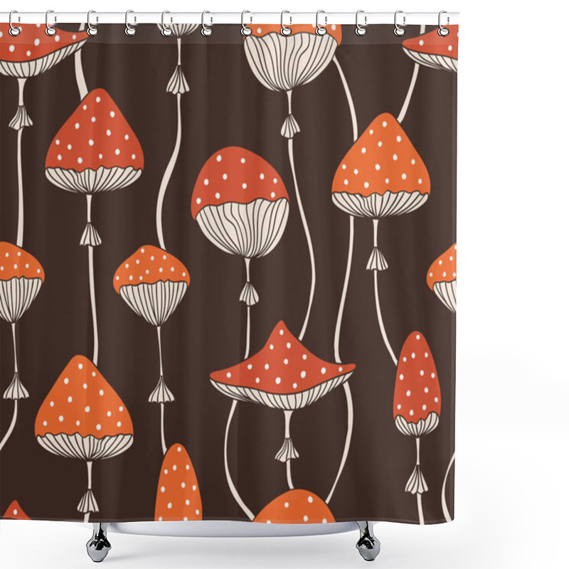 Personality  Seamless Pattern With Cute Red Fly-agaric Amanita Mushrooms Shower Curtains