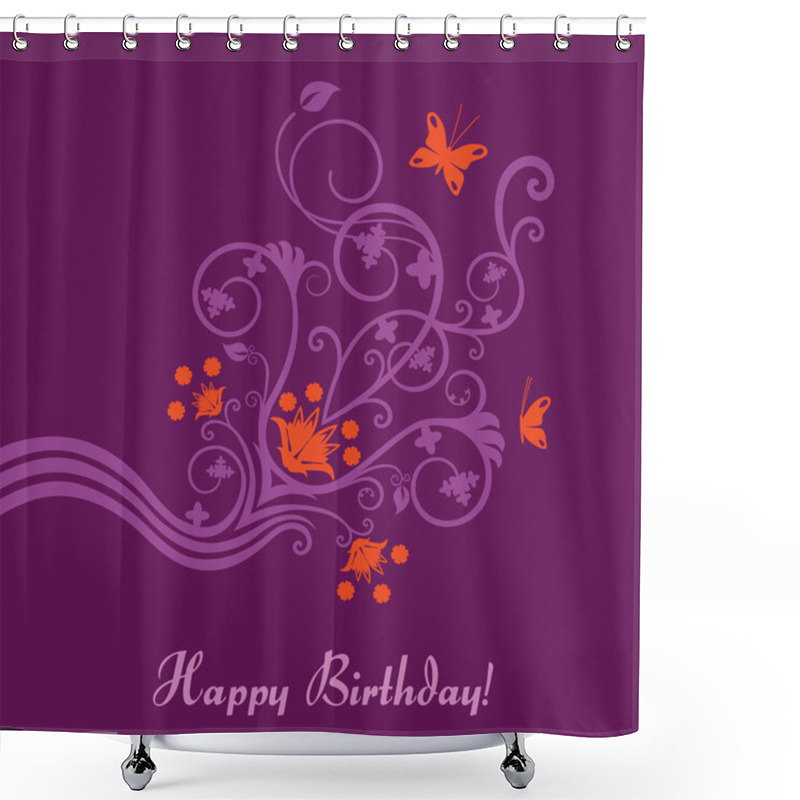 Personality  Purple And Pink Floral Birthday Card Shower Curtains