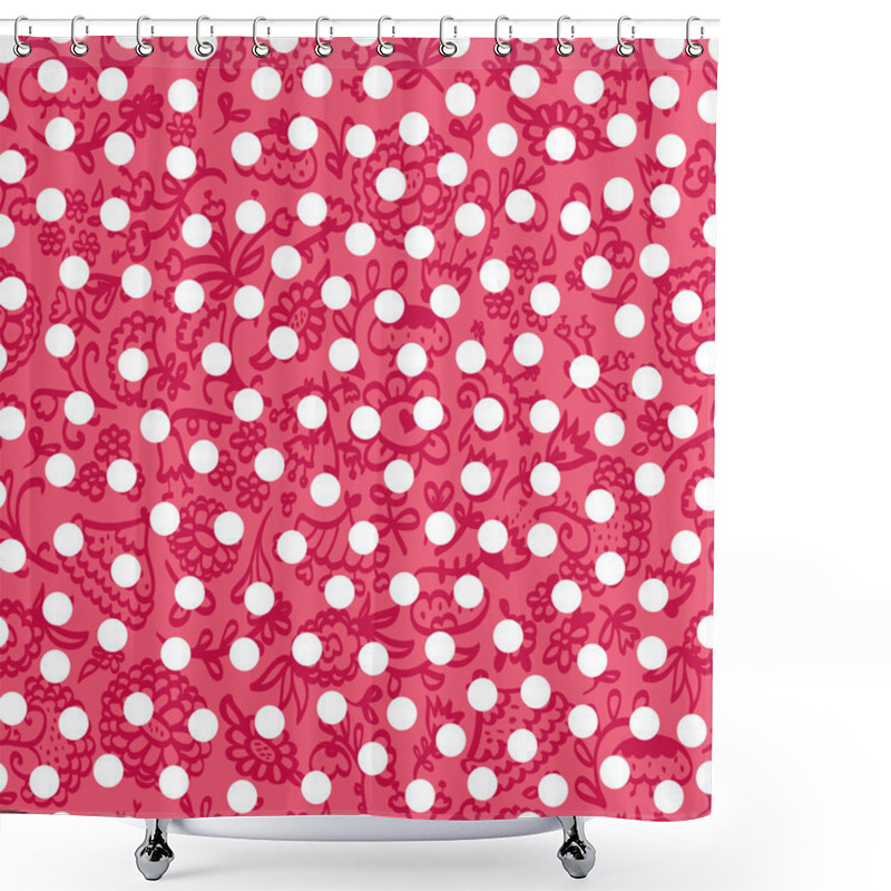 Personality  Ornate Floral Seamless Texture And Polka Dots. Shower Curtains