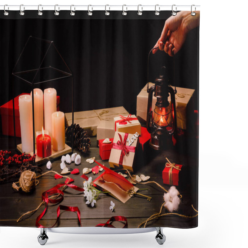 Personality  Hand Holding Lantern Shower Curtains